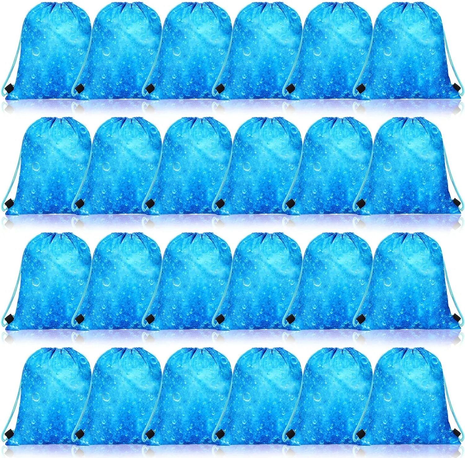 Funtery 24 Pcs Ocean Waves Themed Party Favor Bags Drawstring Gifts Backpack Sea Blue Goodie Bags Reusable Treat Candy Backpack for Kids Boys Girls Birthday Party Supplies Summer Pool School