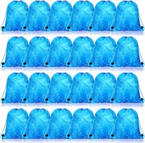 Funtery 24 Pcs Ocean Waves Themed Party Favor Bags Drawstring Gifts Backpack Sea Blue Goodie Bags Reusable Treat Candy Backpack for Kids Boys Girls Birthday Party Supplies Summer Pool School