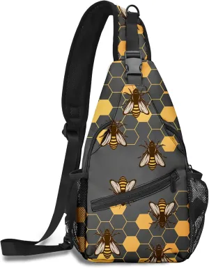 FyLybois Honeycomb Bee Sling Bag Crossbody Travel Hiking Bags Mini Chest Backpack Casual Shoulder Daypack for Women Men with Strap Lightweight Outdoor Sport Climbing Runners