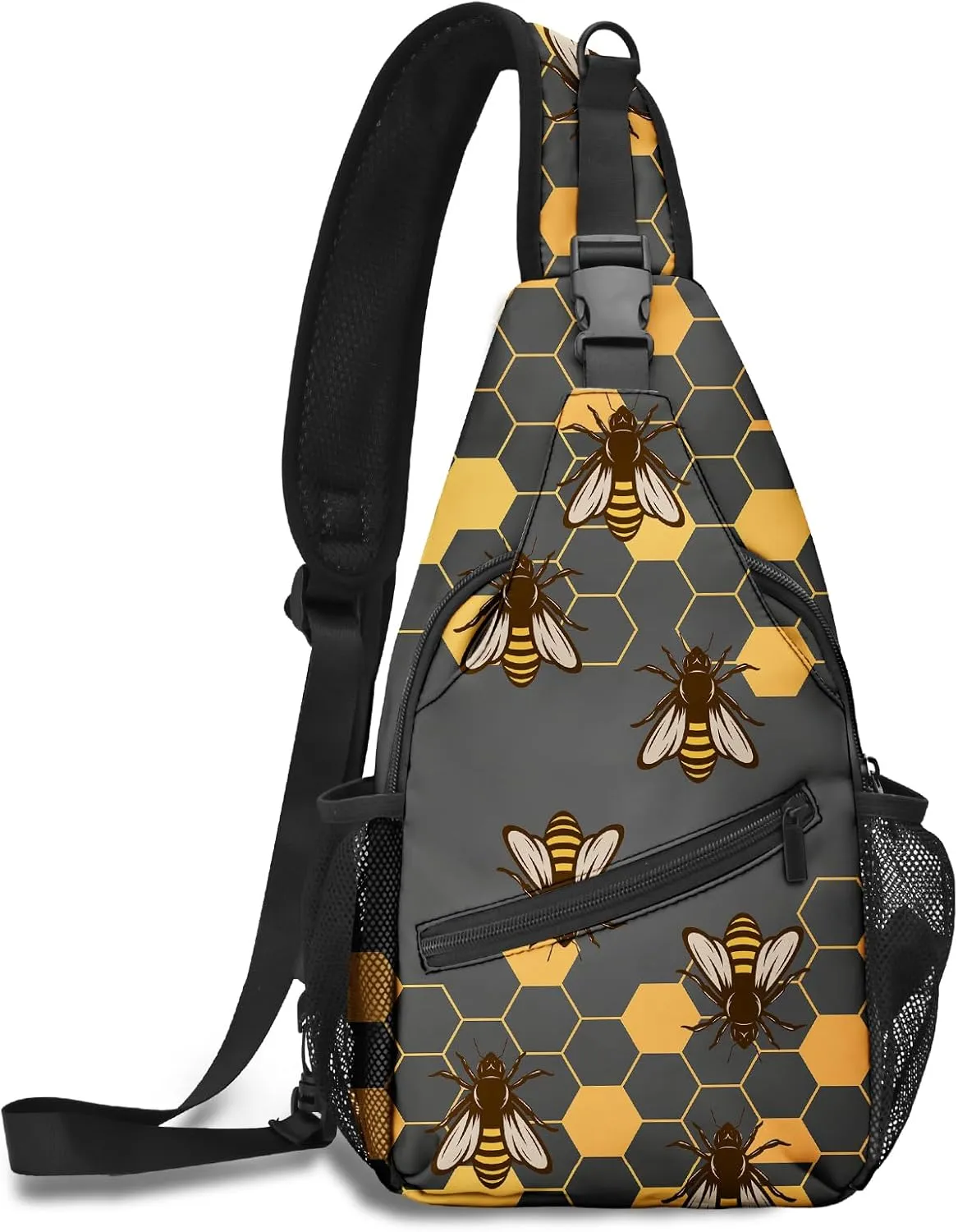 FyLybois Honeycomb Bee Sling Bag Crossbody Travel Hiking Bags Mini Chest Backpack Casual Shoulder Daypack for Women Men with Strap Lightweight Outdoor Sport Climbing Runners