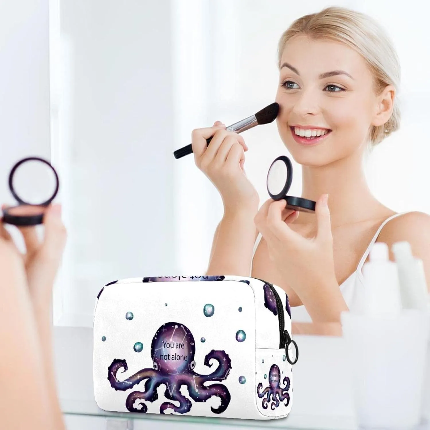 Galaxy Cosmos Ocpotus Small Makeup Bag for Purse, Portable Cosmetic Bag Zipper Makeup Pouch for Women, Stationery, Toiletries, Travel Accessories
