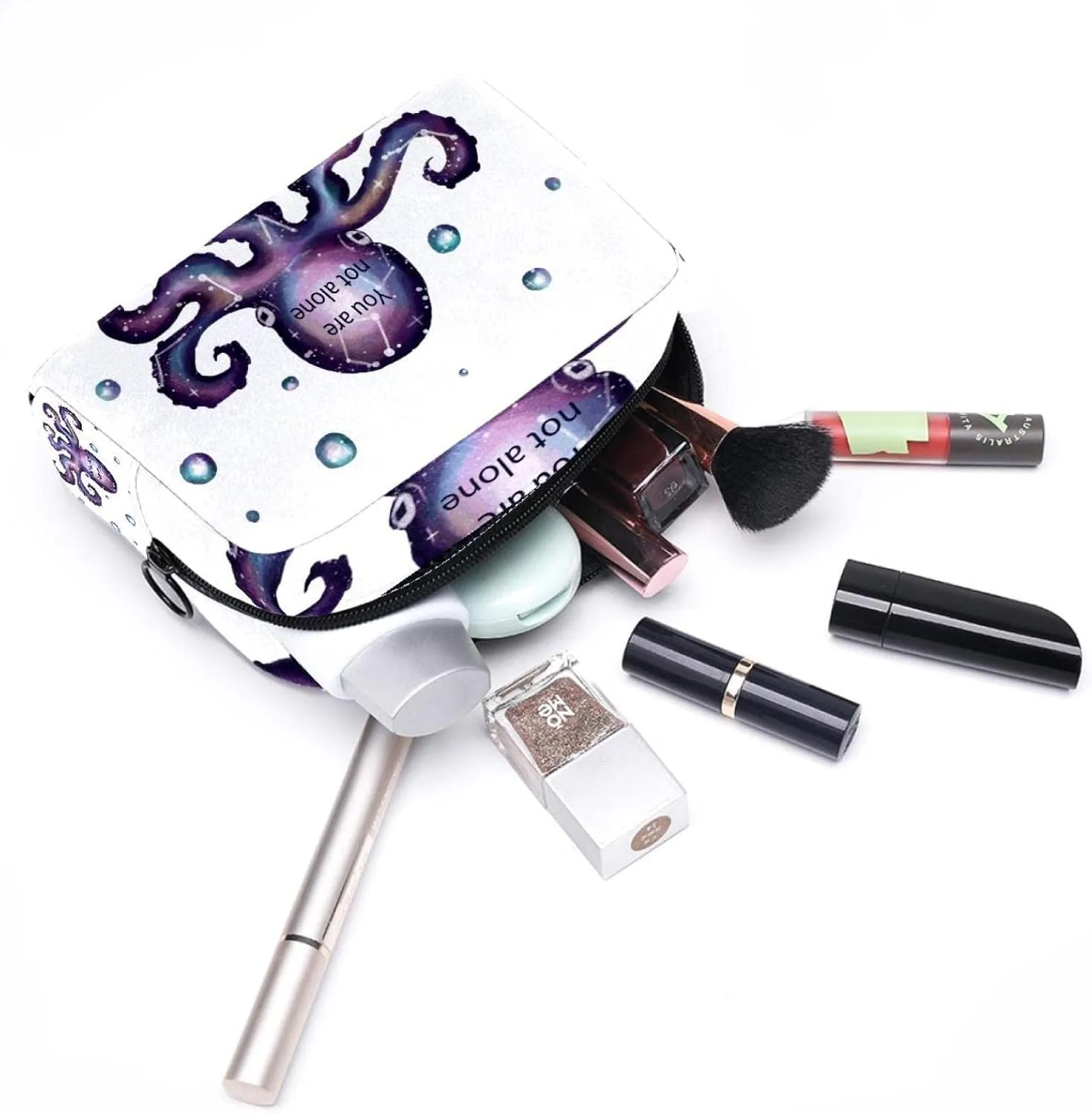 Galaxy Cosmos Ocpotus Small Makeup Bag for Purse, Portable Cosmetic Bag Zipper Makeup Pouch for Women, Stationery, Toiletries, Travel Accessories