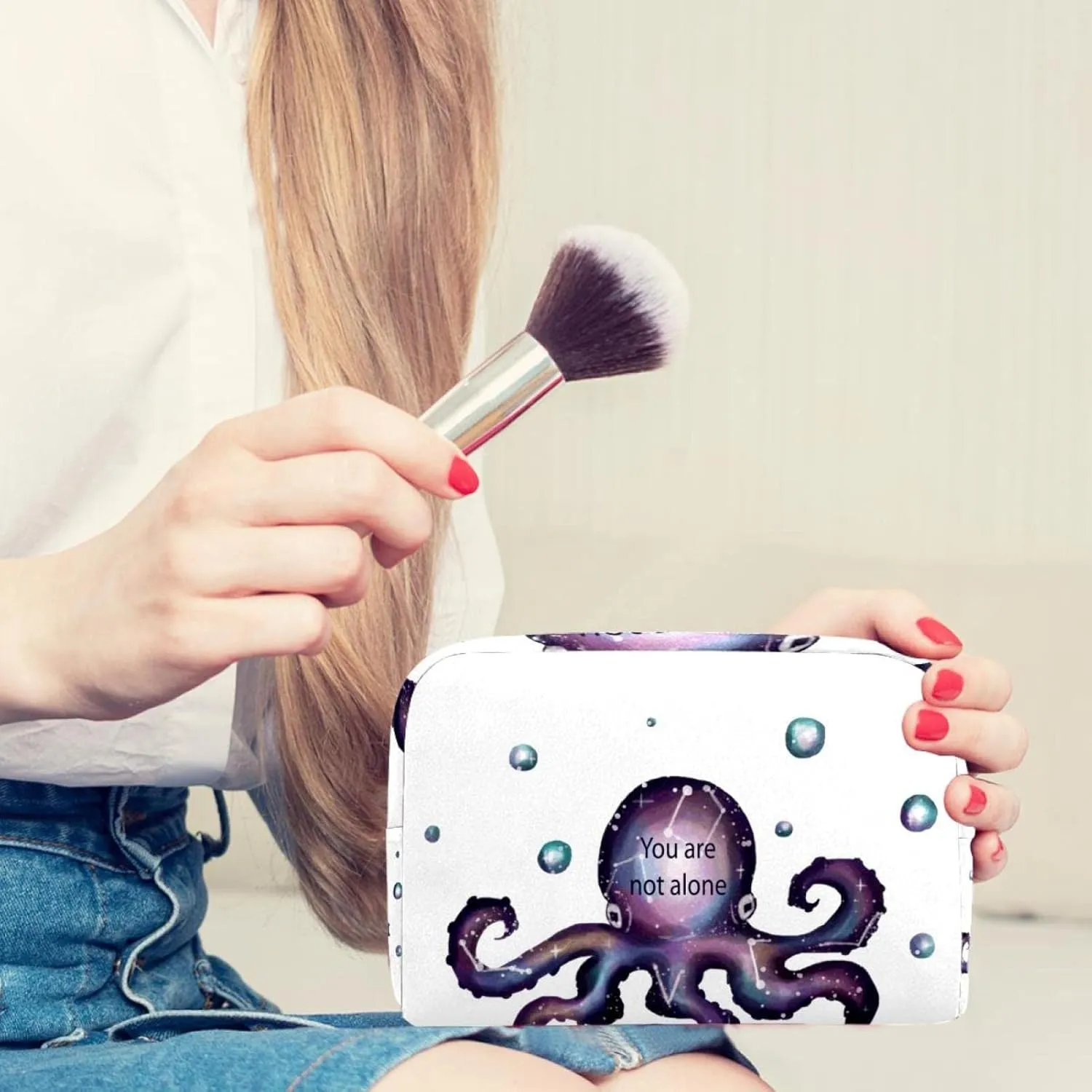 Galaxy Cosmos Ocpotus Small Makeup Bag for Purse, Portable Cosmetic Bag Zipper Makeup Pouch for Women, Stationery, Toiletries, Travel Accessories