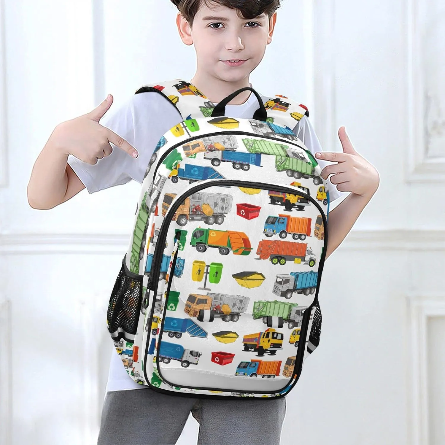 Garbage Trucks Backpack for Student; School Backpacks Travel Laptop Bags Bookbags for Suitable for ages 6-12 Student