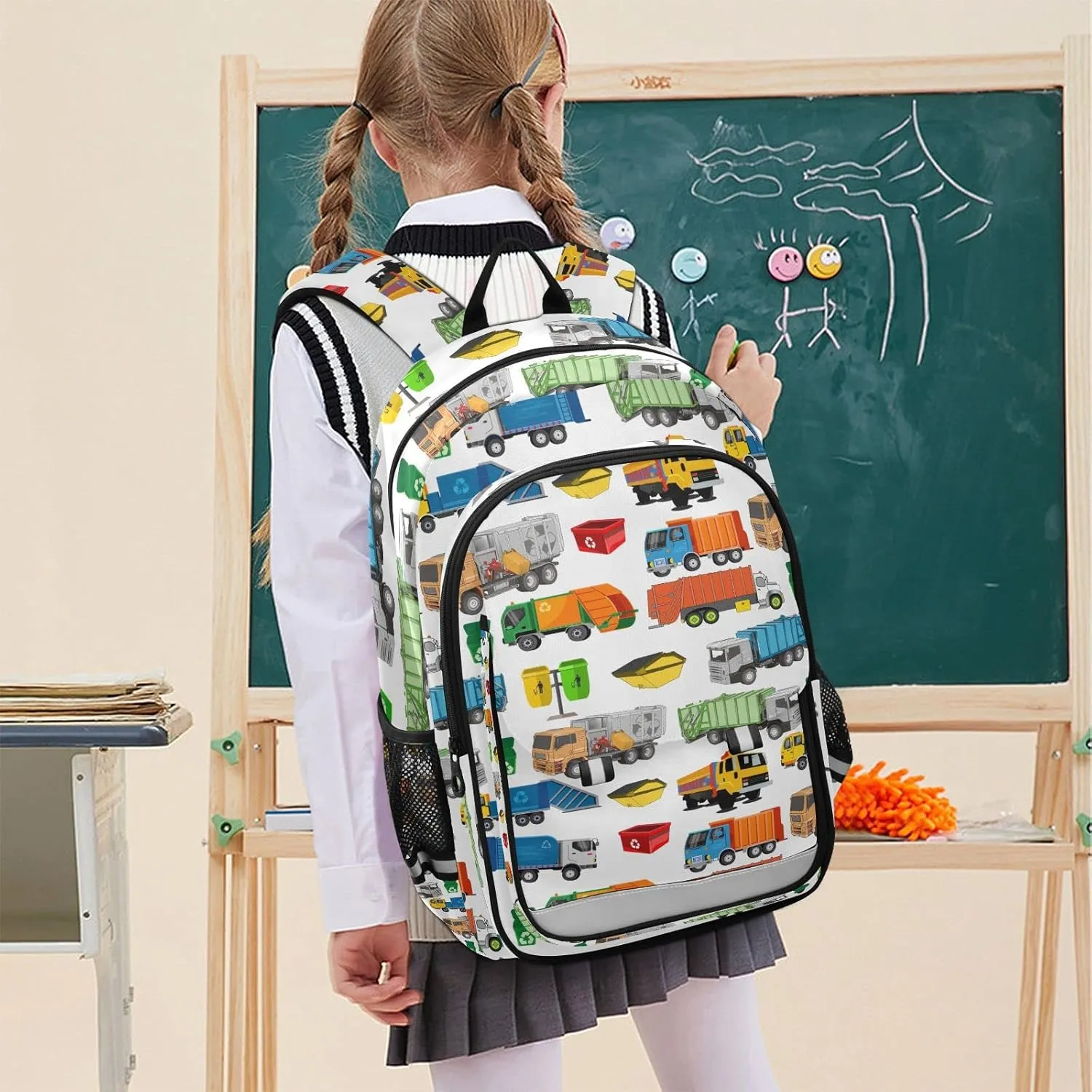 Garbage Trucks Backpack for Student; School Backpacks Travel Laptop Bags Bookbags for Suitable for ages 6-12 Student