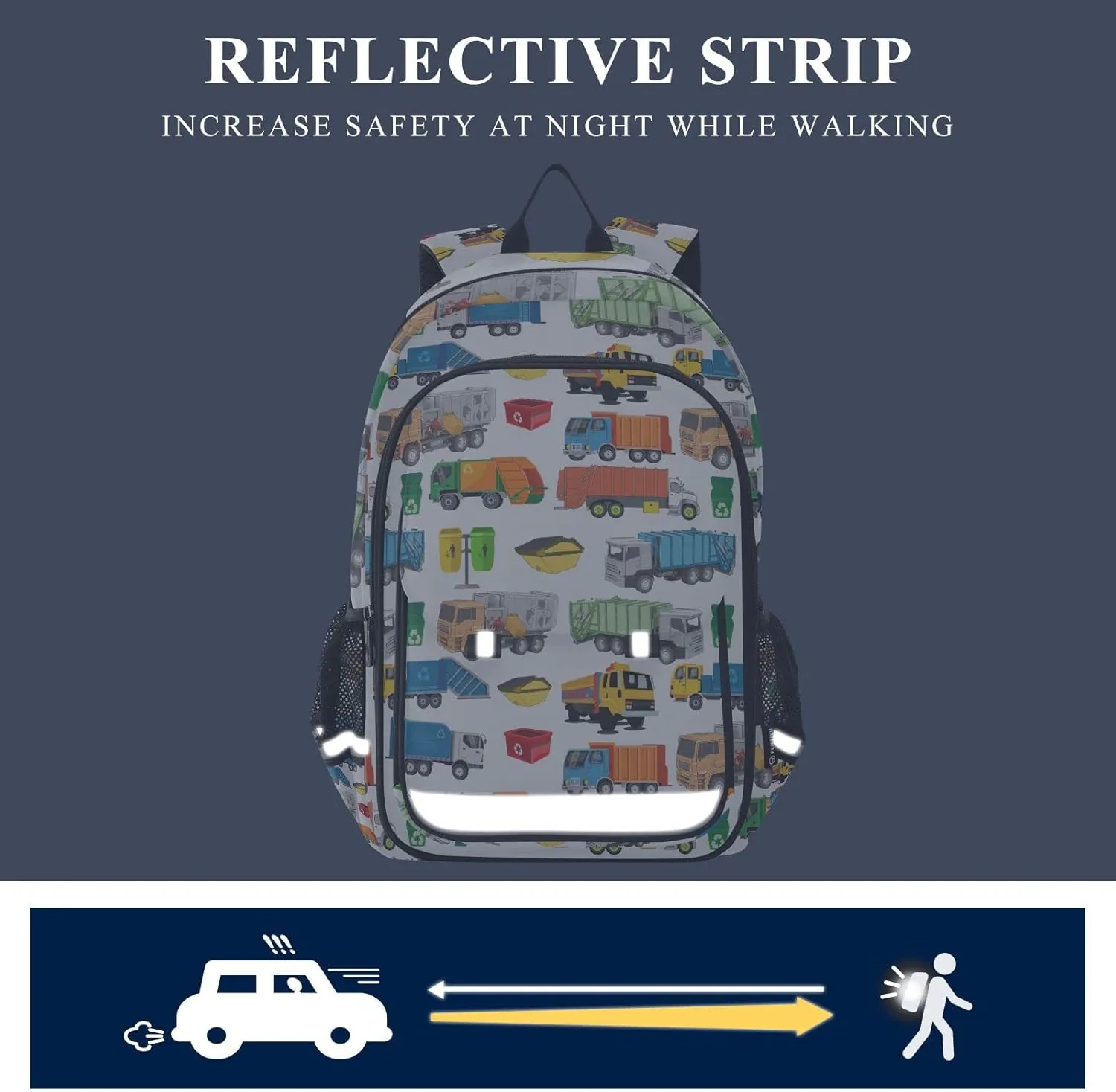 Garbage Trucks Backpack for Student; School Backpacks Travel Laptop Bags Bookbags for Suitable for ages 6-12 Student