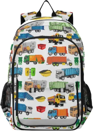 Garbage Trucks Backpack for Student; School Backpacks Travel Laptop Bags Bookbags for Suitable for ages 6-12 Student