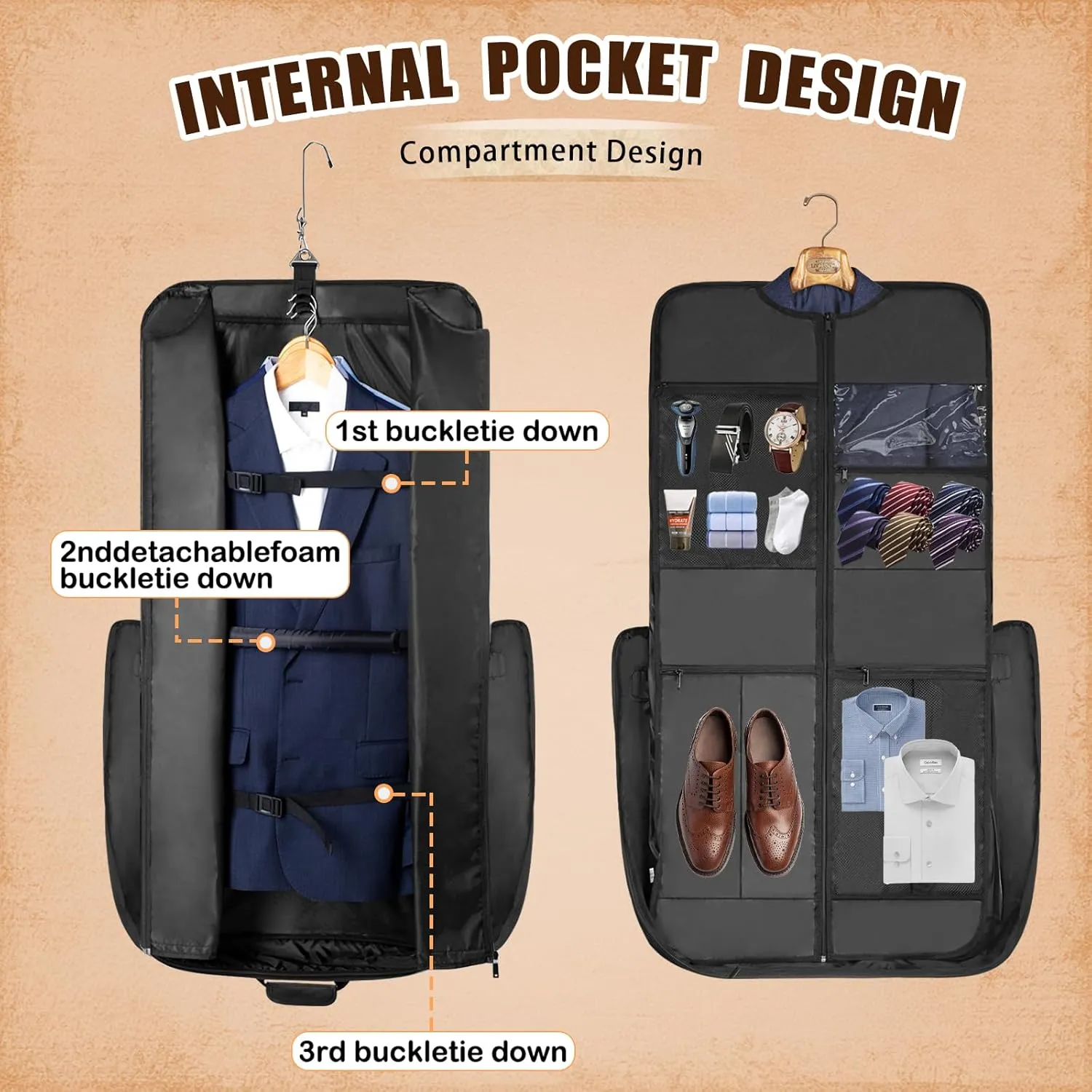 Garment Bag Travel Large Leather Carry On Suit Bag with Strap for Business Hanging Suitcase Luggage Bags for Men Women (Grey)