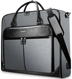 Garment Bag Travel Large Leather Carry On Suit Bag with Strap for Business Hanging Suitcase Luggage Bags for Men Women (Grey)