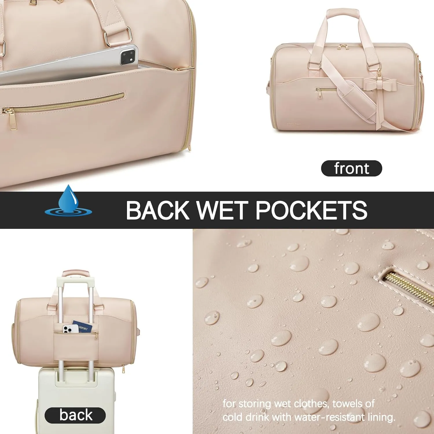 Garment Duffle Bags for Travel,Moulyan Convertible Garment Bag with Shoe Compartment,3 in 1 Waterproof Travel Suit Bag with Shoulder Strap for Women