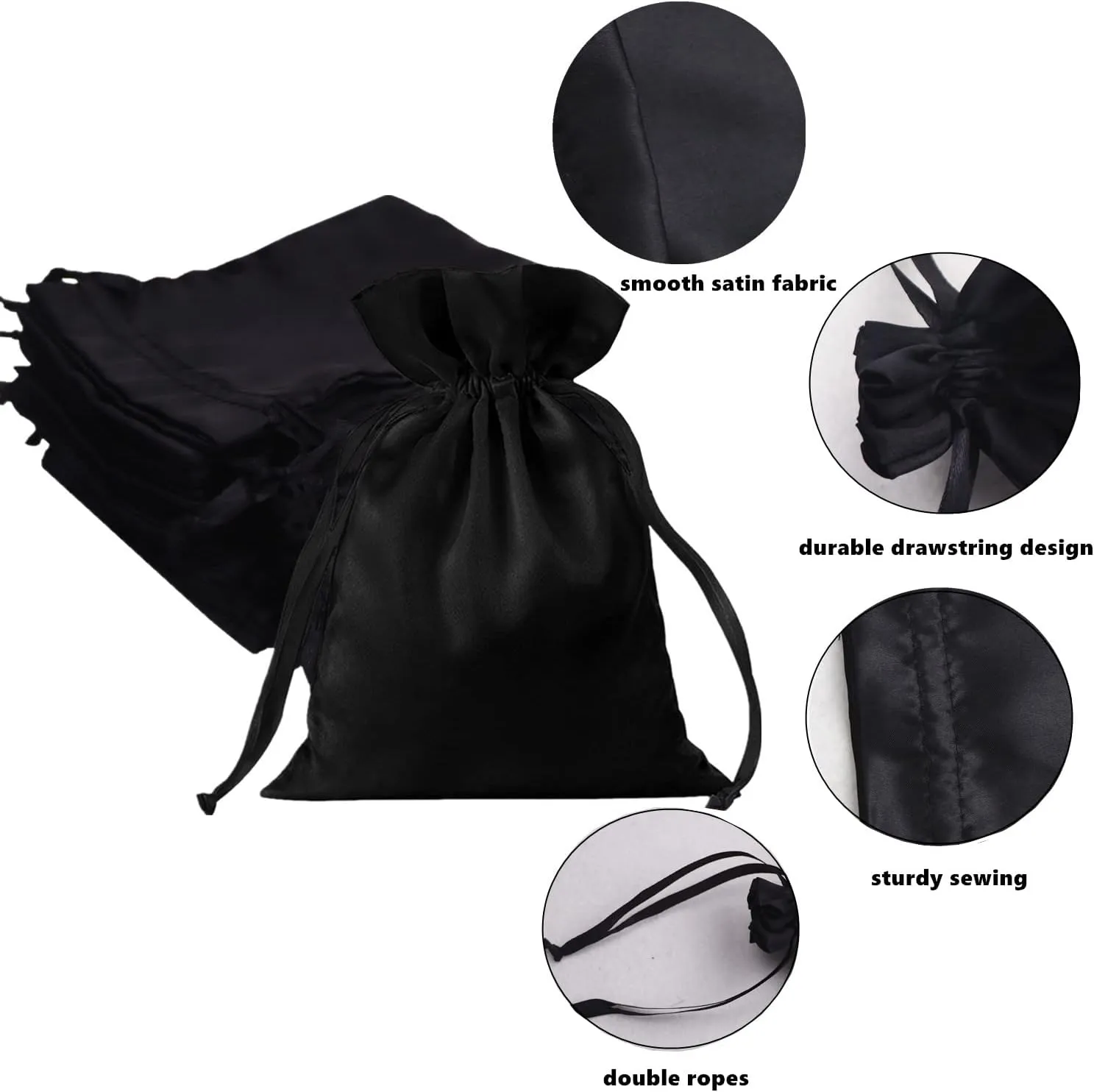 Gbateri 35pcs Black Satin Bags with Drawstring, 6x9 Inches Drawstring Gift Bags, Party Favor Bags Drawstring Pouch for Baby Shower, Bridal Shower, Christmas, Party Supplies, Candy, Jewelry Bags