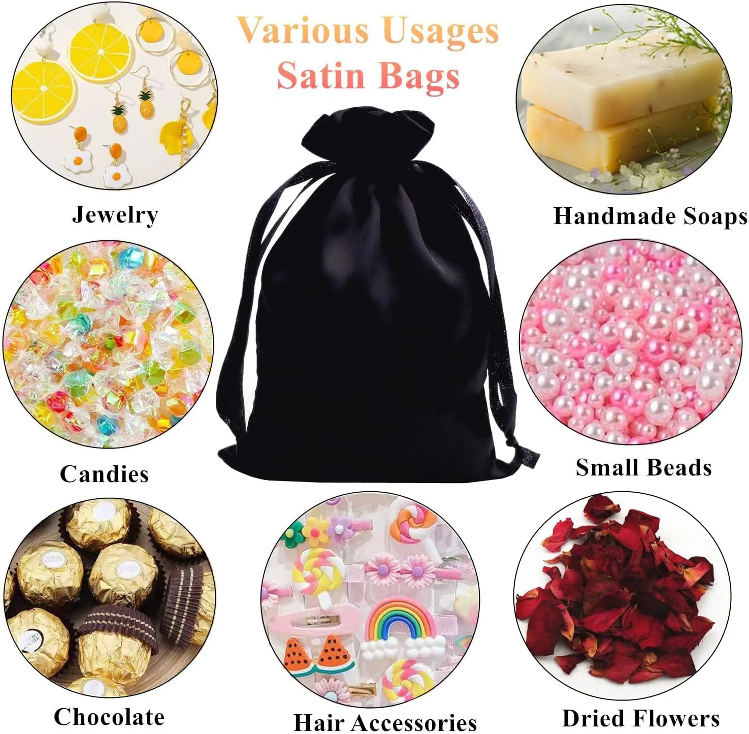 Gbateri 35pcs Black Satin Bags with Drawstring, 6x9 Inches Drawstring Gift Bags, Party Favor Bags Drawstring Pouch for Baby Shower, Bridal Shower, Christmas, Party Supplies, Candy, Jewelry Bags