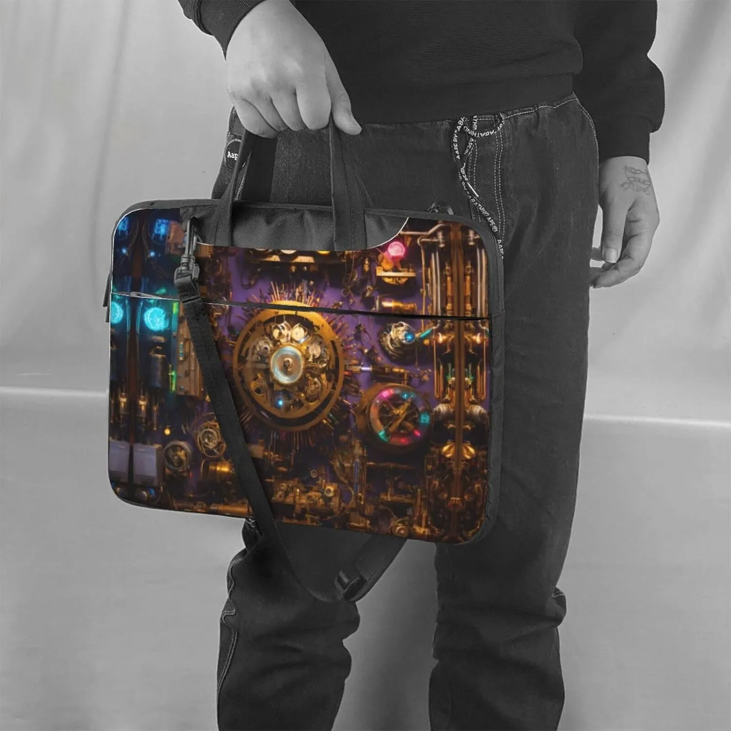 Gears Clock Bronze Century Print Messenger Bag & Case Shoulder Strap Fashionable Laptop Bag for Business Travel