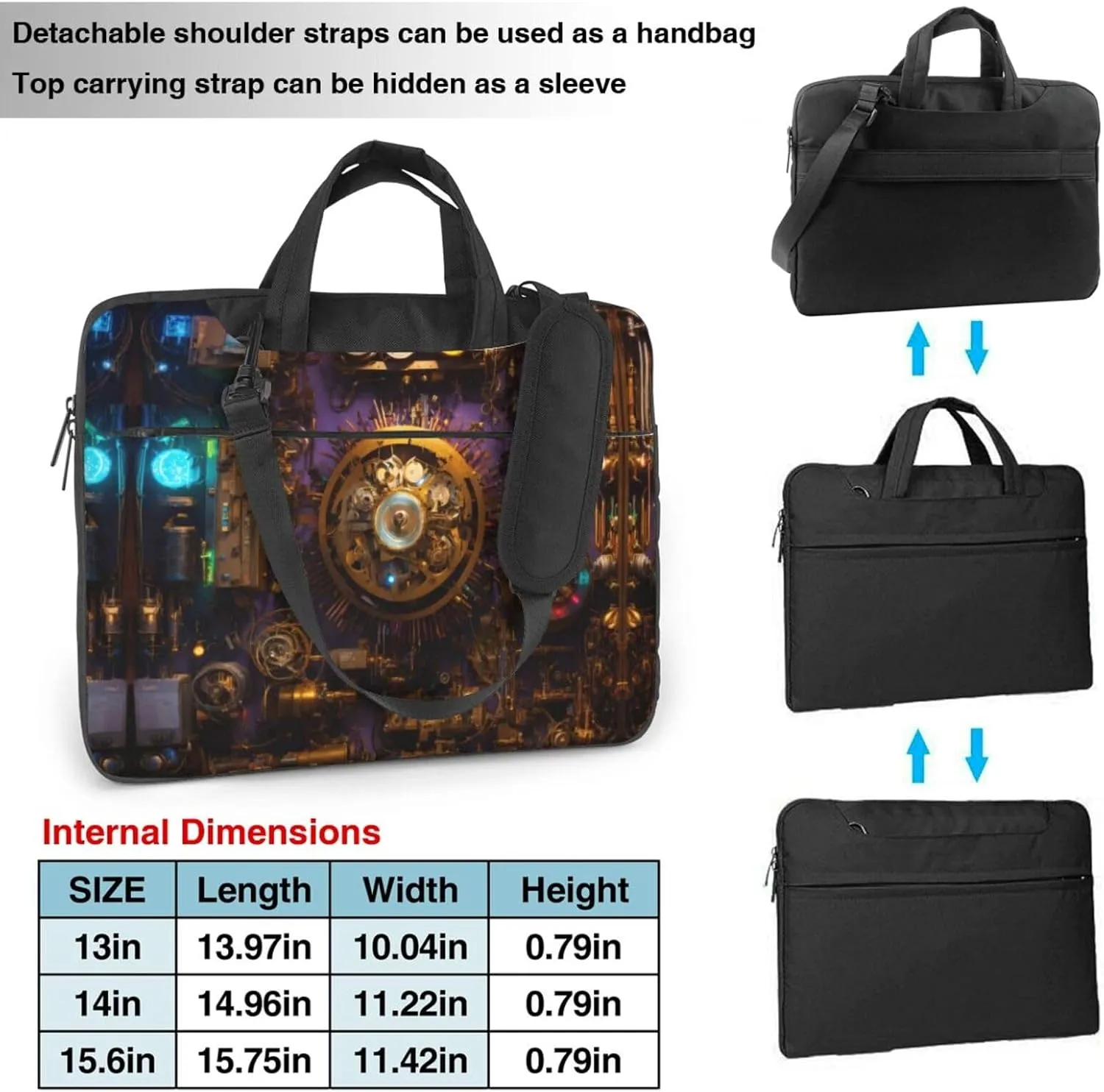 Gears Clock Bronze Century Print Messenger Bag & Case Shoulder Strap Fashionable Laptop Bag for Business Travel