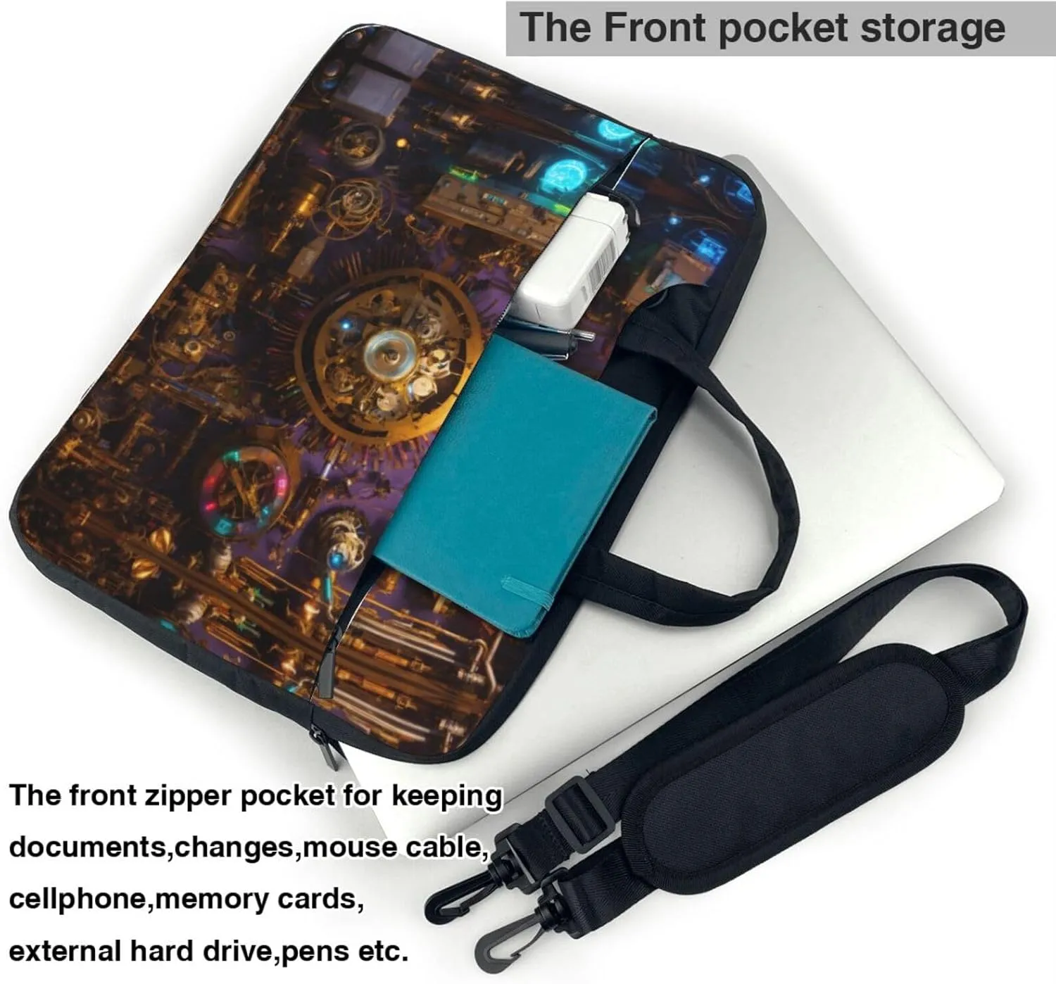 Gears Clock Bronze Century Print Messenger Bag & Case Shoulder Strap Fashionable Laptop Bag for Business Travel