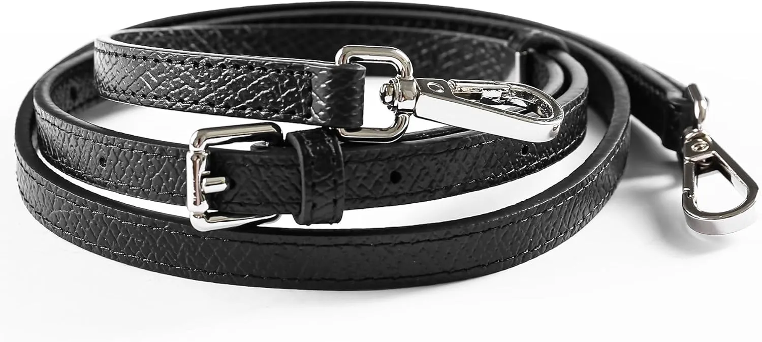 Genuine Leather Bag Strap for Longchamp Mini Pouch, Black Adjustable Purse Strap Replacement for Women Bag