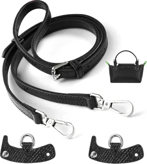 Genuine Leather Bag Strap for Longchamp Mini Pouch, Black Adjustable Purse Strap Replacement for Women Bag