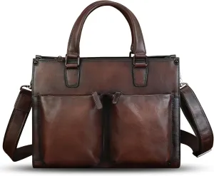 Genuine Leather Messenger Bag Briefcase for Men Vintage Real Leather Shoulder Bag Crossbody Bag Computer Laptop Bag