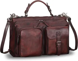 Genuine Leather Messenger Bags Satchel for Women Handmade Vintage Top Handle Crossbody Handbag Purse (Coffee)