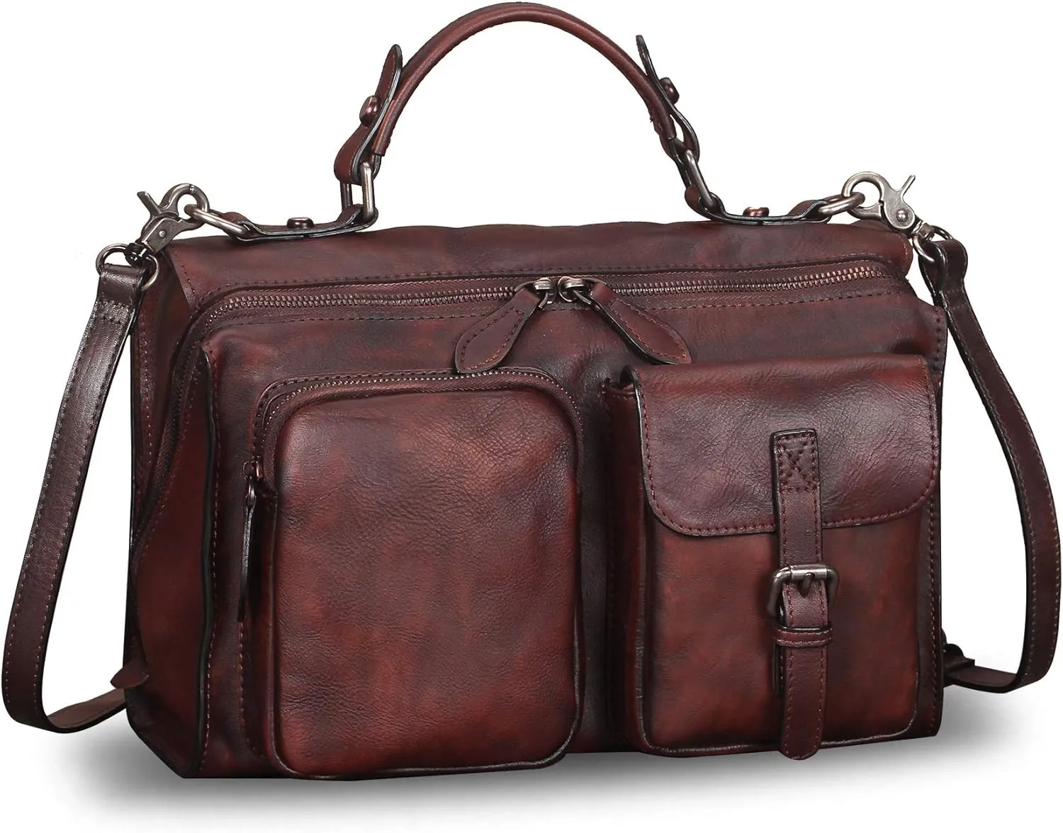 Genuine Leather Messenger Bags Satchel for Women Handmade Vintage Top Handle Crossbody Handbag Purse (Coffee)