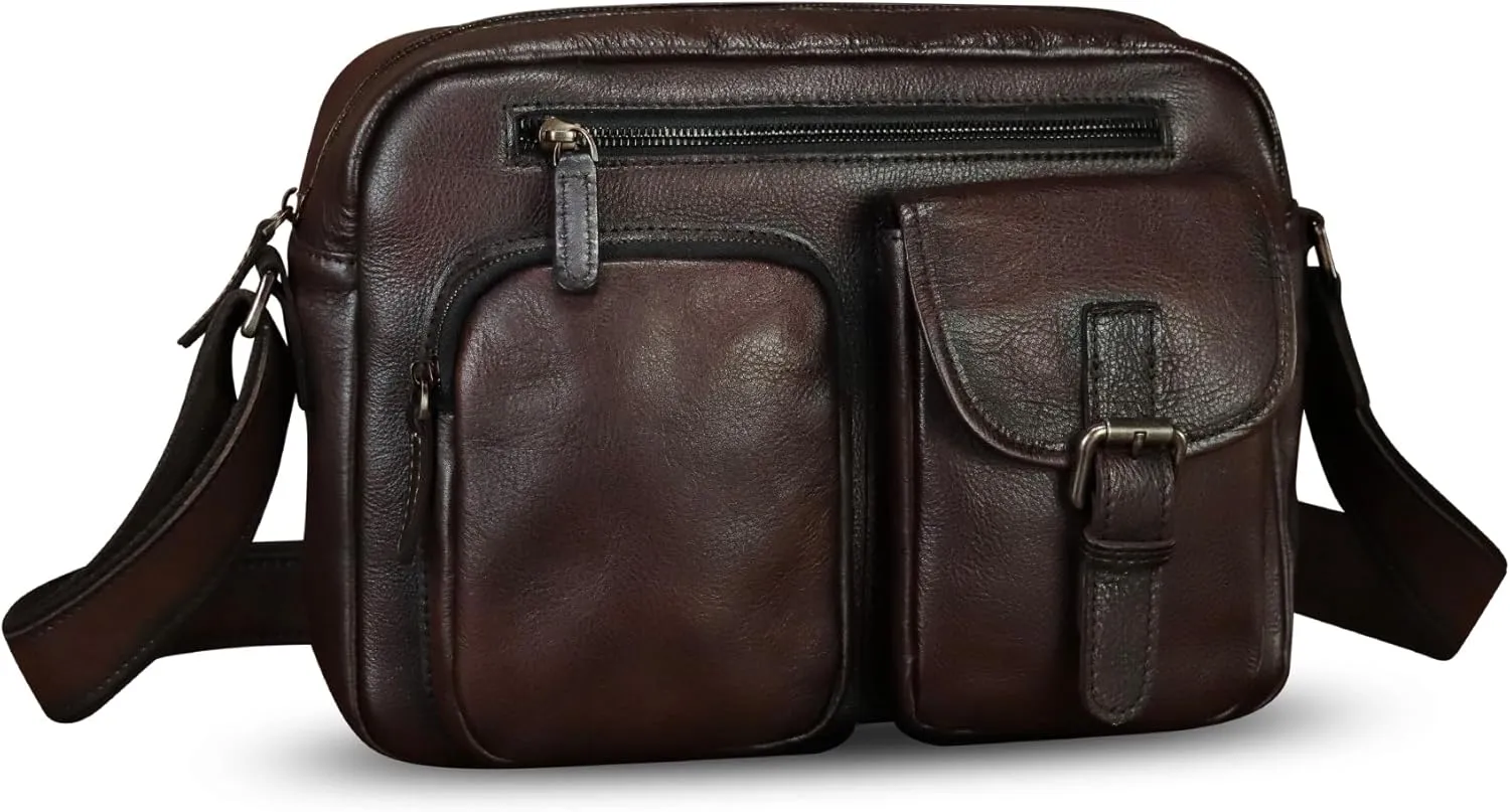 Genuine Leather Purse and Messenger Bag for Men Vintage Leather Shoulder Bag Briefcase Crossbody Satchel Bags with Strap