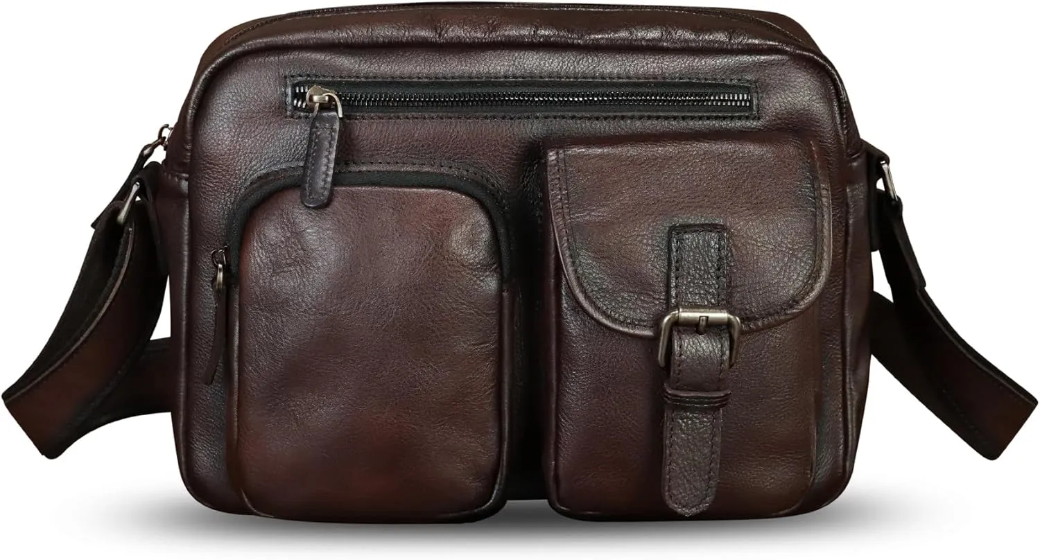 Genuine Leather Purse and Messenger Bag for Men Vintage Leather Shoulder Bag Briefcase Crossbody Satchel Bags with Strap