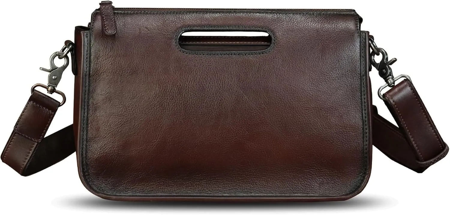 Genuine Leather Purses and Messenger Bag for Men Vintage Leather Briefcase Handbags Satchel Bags Shoulder Bag with Strap