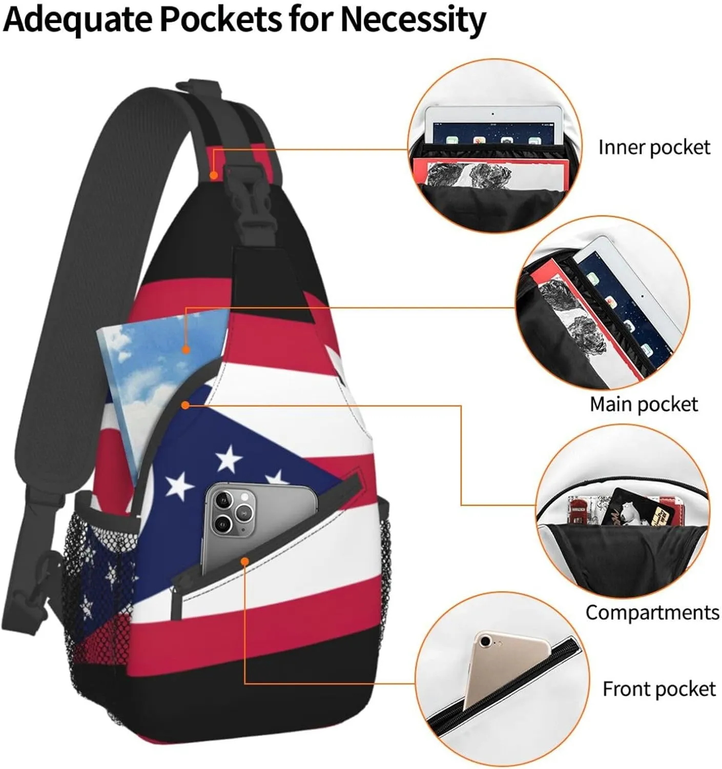 GeRRiT Ohio State Flag Print Small Backpack Sling Bag For Women Men, Chest Bag Daypack Crossbody For Travel Sport