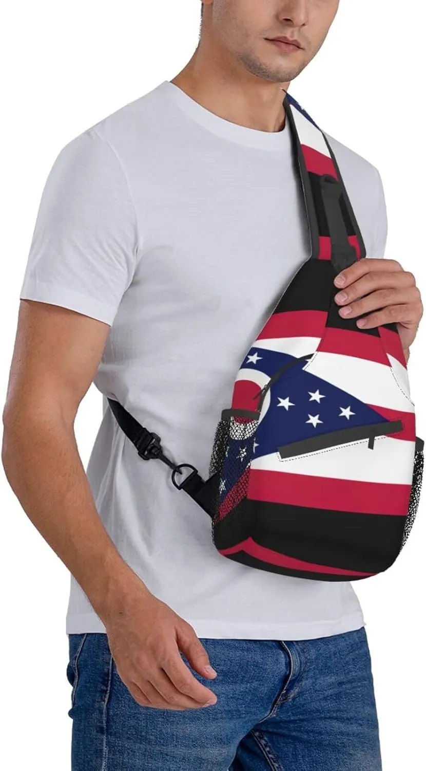 GeRRiT Ohio State Flag Print Small Backpack Sling Bag For Women Men, Chest Bag Daypack Crossbody For Travel Sport