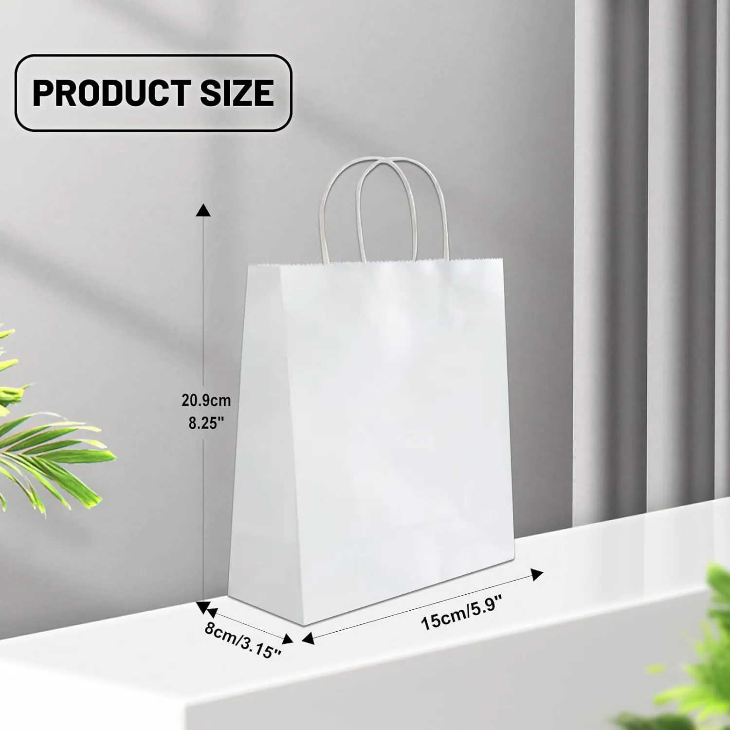 Gift Bags 8.25"x5.9 "x3.15" 50Pcs Paper Bags with Handles,kraft paper Bags for Small Business Christmas Bulk Bags, Wedding Party Favor Bags,Shopping Lunch Bags, Halloween Trick-or-Treat Bags (White)