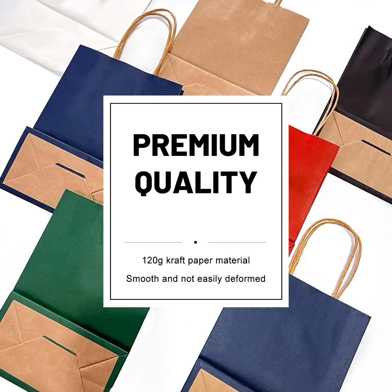 Gift Bags 8.25"x5.9 "x3.15" 50Pcs Paper Bags with Handles,kraft paper Bags for Small Business Christmas Bulk Bags, Wedding Party Favor Bags,Shopping Lunch Bags, Halloween Trick-or-Treat Bags (White)