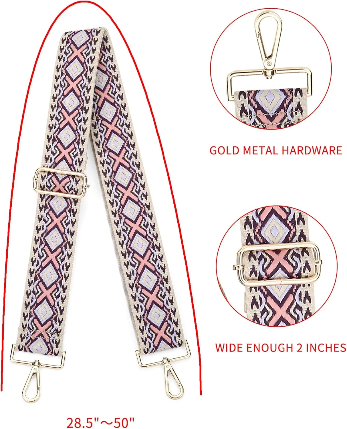 GINJKGO Purse Straps Replacement Crossbody - Adjustable Bag Strap for Purses, Wide Shoulder Strap for Women Guitar Purses