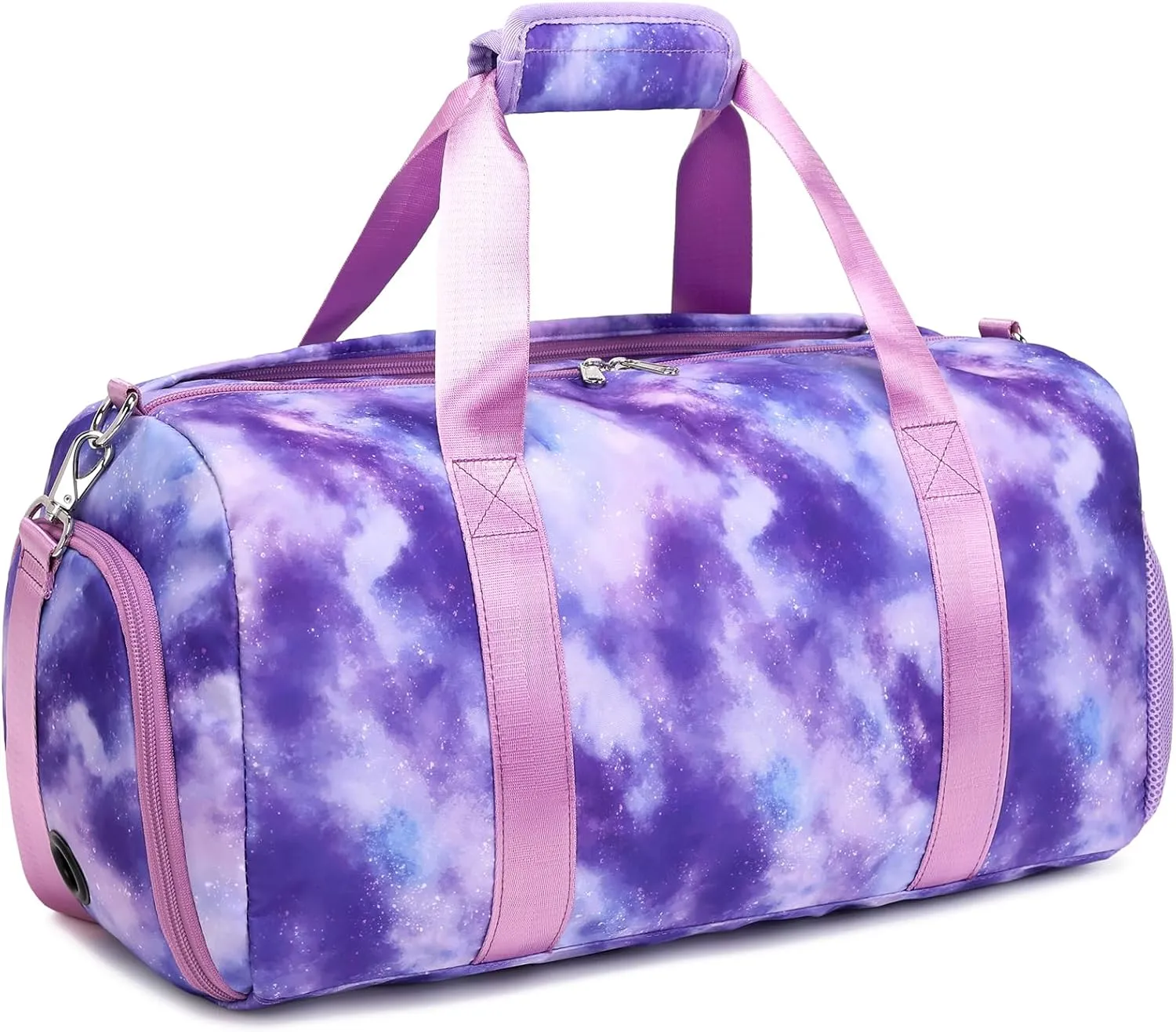 Girls Duffle Bags, Purple Ballet Gym Sport Gymnastics Overnight Travel Sleepover Bags with Wet & Shoe Compartments for Girls