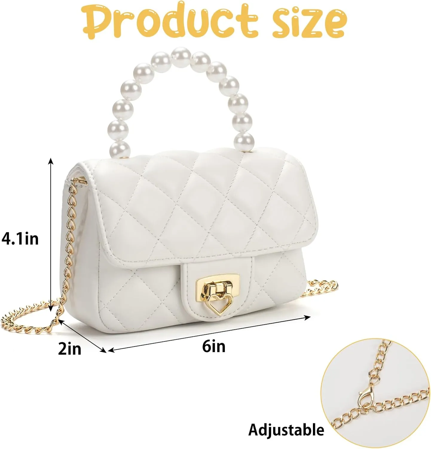 Girls Purses for Kids, Toddler Crossbody Bag with Pearl Handle, Kids Chain Handbag Heart Purses for Girls