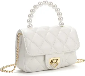 Girls Purses for Kids, Toddler Crossbody Bag with Pearl Handle, Kids Chain Handbag Heart Purses for Girls