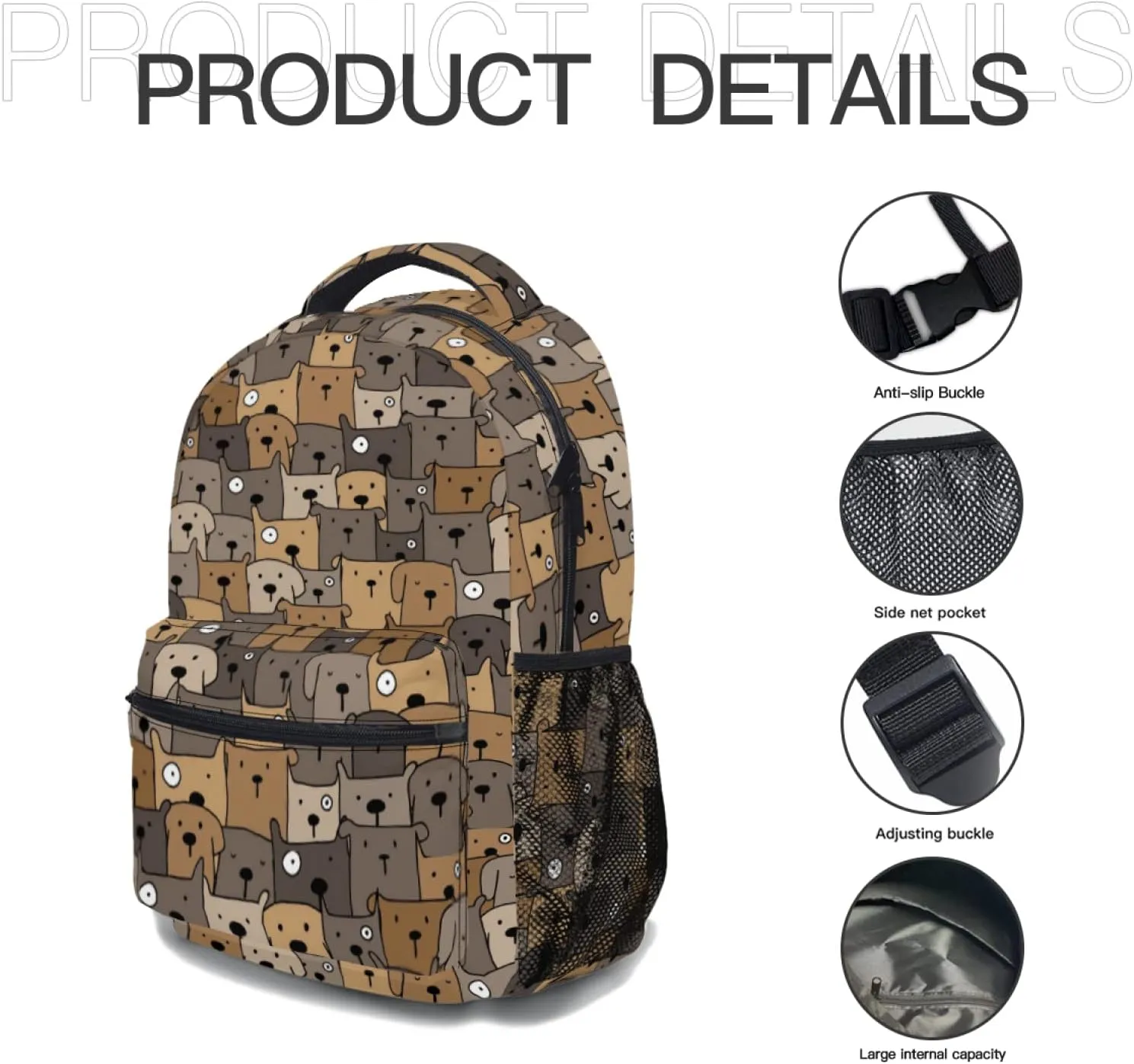 Giwawa Brown Dog Backpack Funny Animal Casual Daypacks Outdoor Travel Bag School Lightweight Adjustable Shoulder Bag for Boys Girls Teens