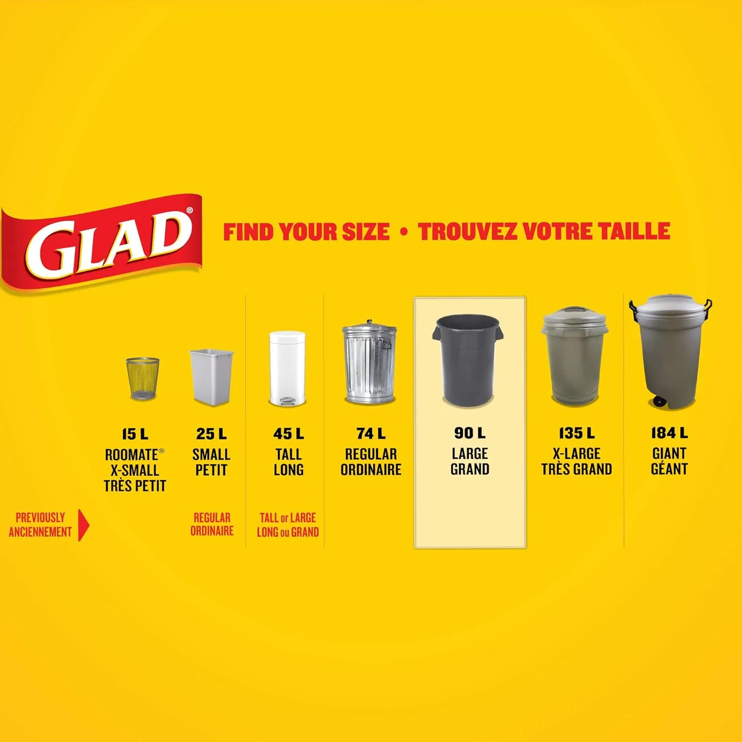 Glad Black Garbage Bags - Large 90 Litres - ForceFlex, Drawstring, 60 Trash Bags, Made in Canada of Global Components
