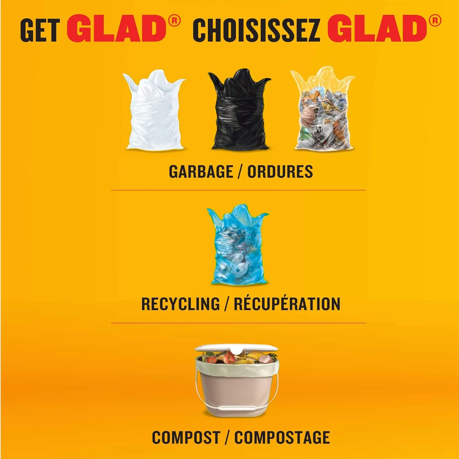Glad Black Garbage Bags - Large 90 Litres - ForceFlex, Drawstring, 60 Trash Bags, Made in Canada of Global Components