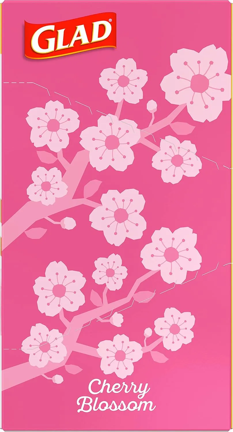 Glad Odorshield Small Drawstring Trash Bags, 4 Gal, Pink, Cherry Blossom, 80 Ct, Pack May Vary