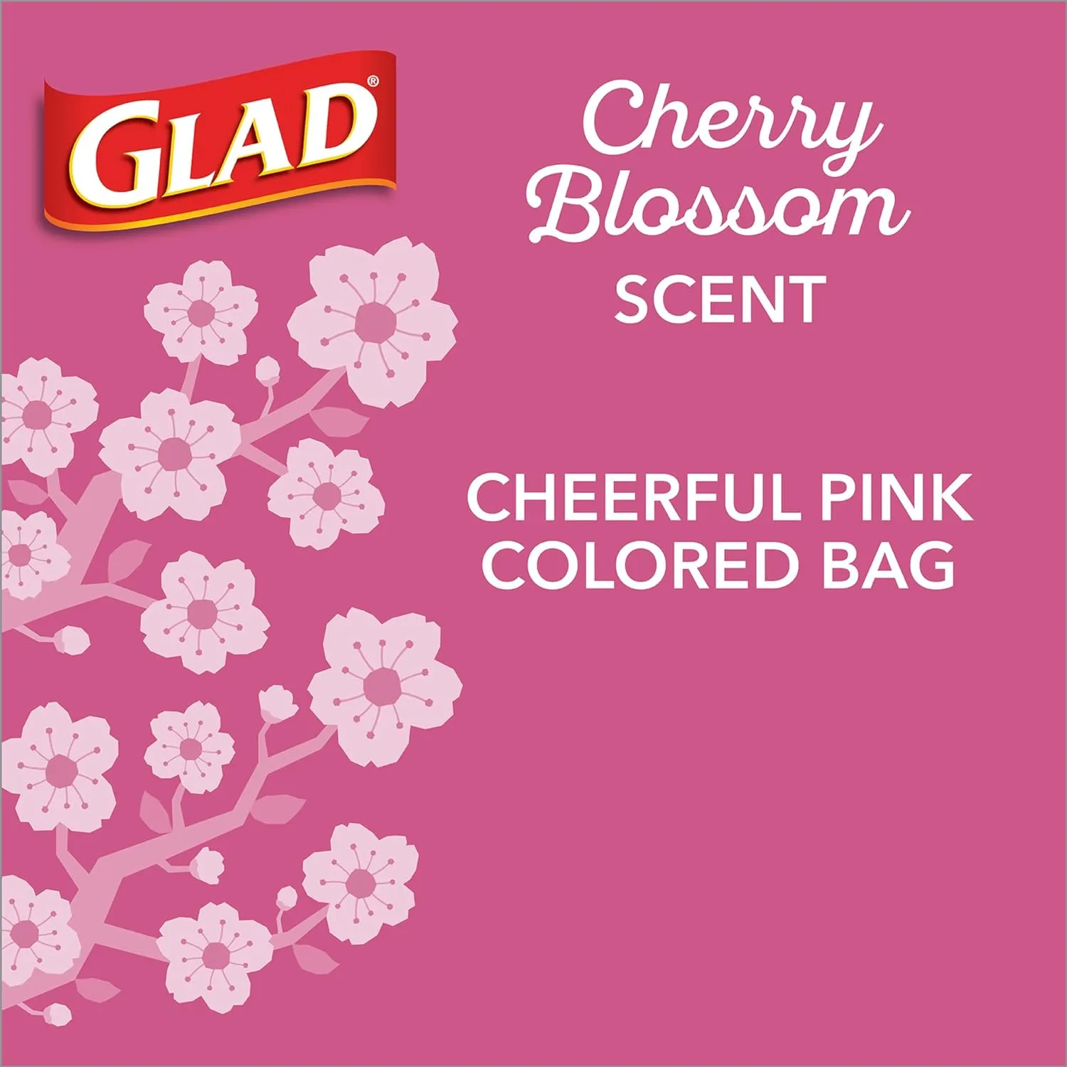 Glad Odorshield Small Drawstring Trash Bags, 4 Gal, Pink, Cherry Blossom, 80 Ct, Pack May Vary