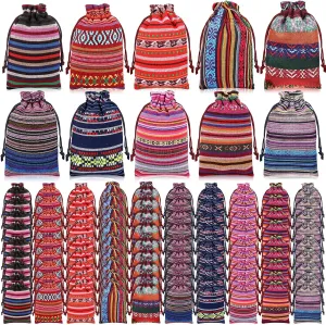 GliCraft 100 Pcs Mexican Candy Bags Mini Gift Bag Party Favors 3.9 x 5.5 in Drawstring Cotton Fiesta Goodie Bags Reusable Jewelry Pouches for Themed Fiesta Party Supply