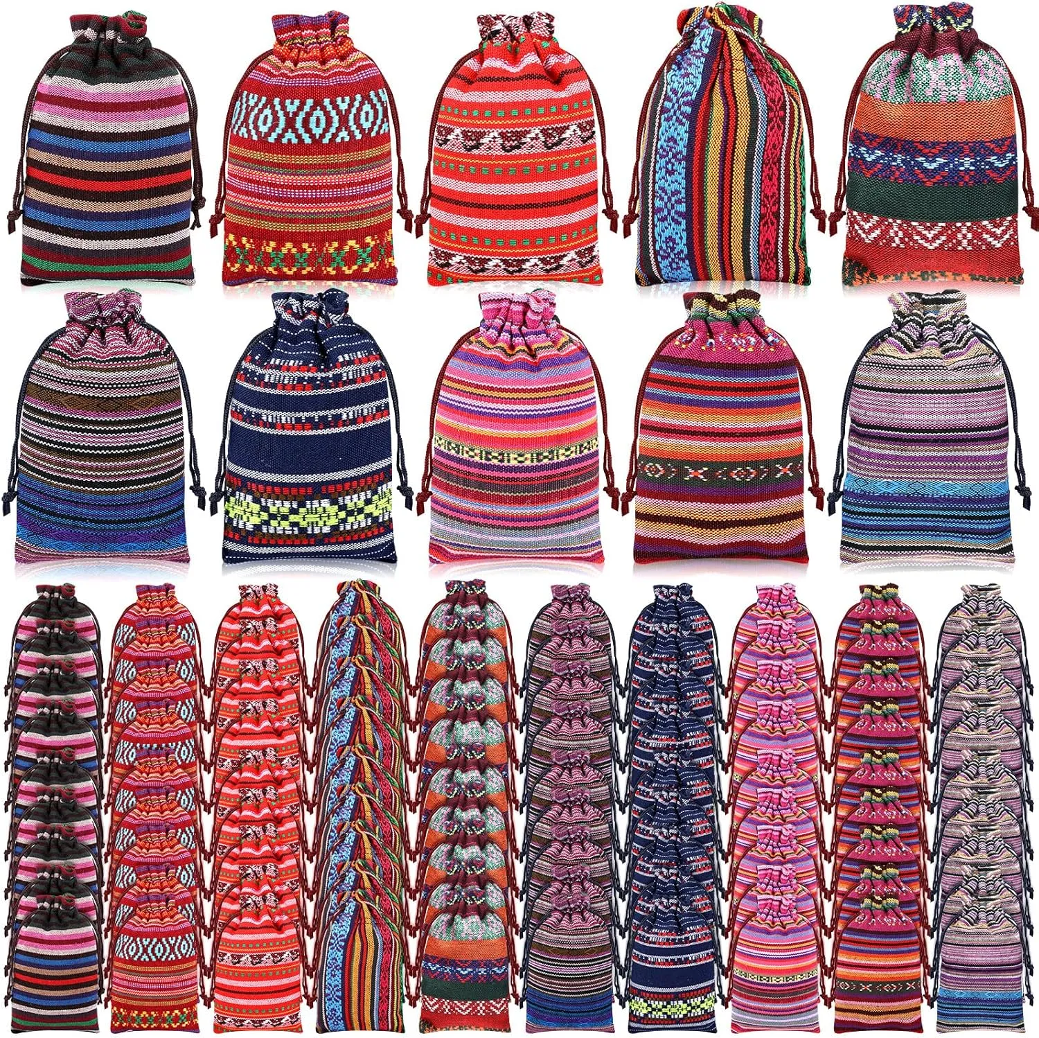 GliCraft 100 Pcs Mexican Candy Bags Mini Gift Bag Party Favors 3.9 x 5.5 in Drawstring Cotton Fiesta Goodie Bags Reusable Jewelry Pouches for Themed Fiesta Party Supply