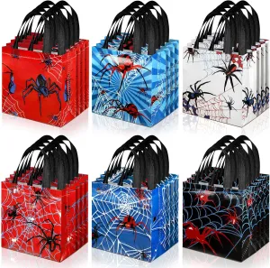 GliCraft 40 Pcs Spider Party Favor Bags: Spider Web Non-woven Bags, 7.87 x 7.87 x 3.54 Inches, Black, Red and Blue, Birthday Party, Gift-Giving