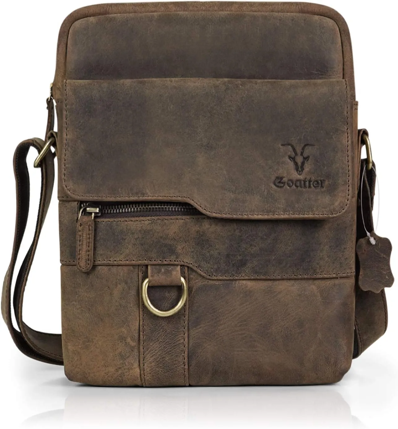 Goatter Mens Hunter Leather 11" Inch Multi-Pocket Messenger Bags