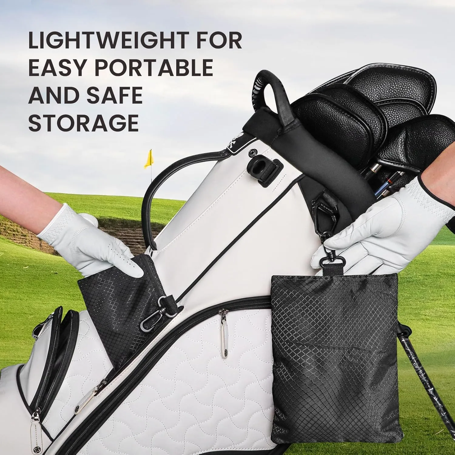 Golf Bag Accessories Valuables Pouch Bags Multi Pocket Zipper Hook with 10 Pcs Wood Golf Tees for Men Women