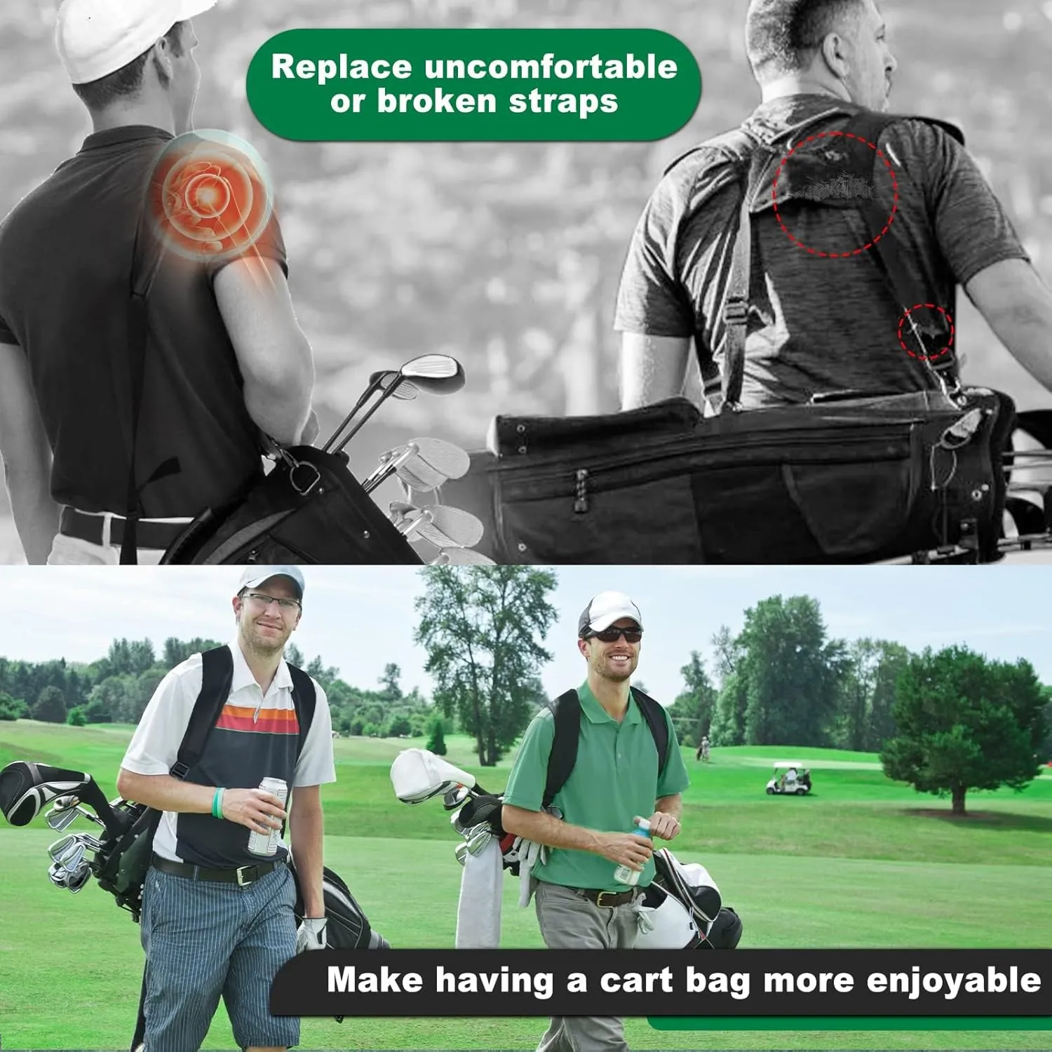 Golf Bag Strap Replacement Comfort Double Shoulder Adjustable Strap Padded Golf Carrying Bag Strap