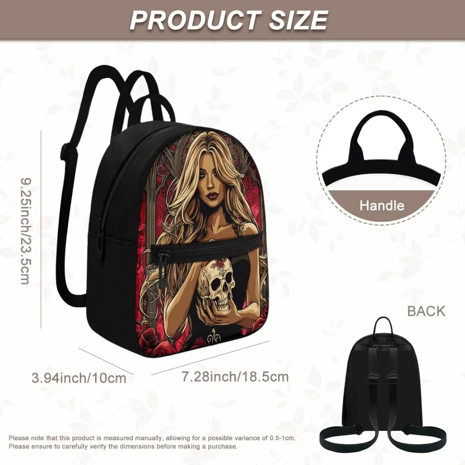 Goth Backpack Purse for Women Teen Girls Small Canvas Backpack for Travel College Work Bags Lightweight Casual Daypack Anti Theft Mini Purses with Zippers Skull Rucksack