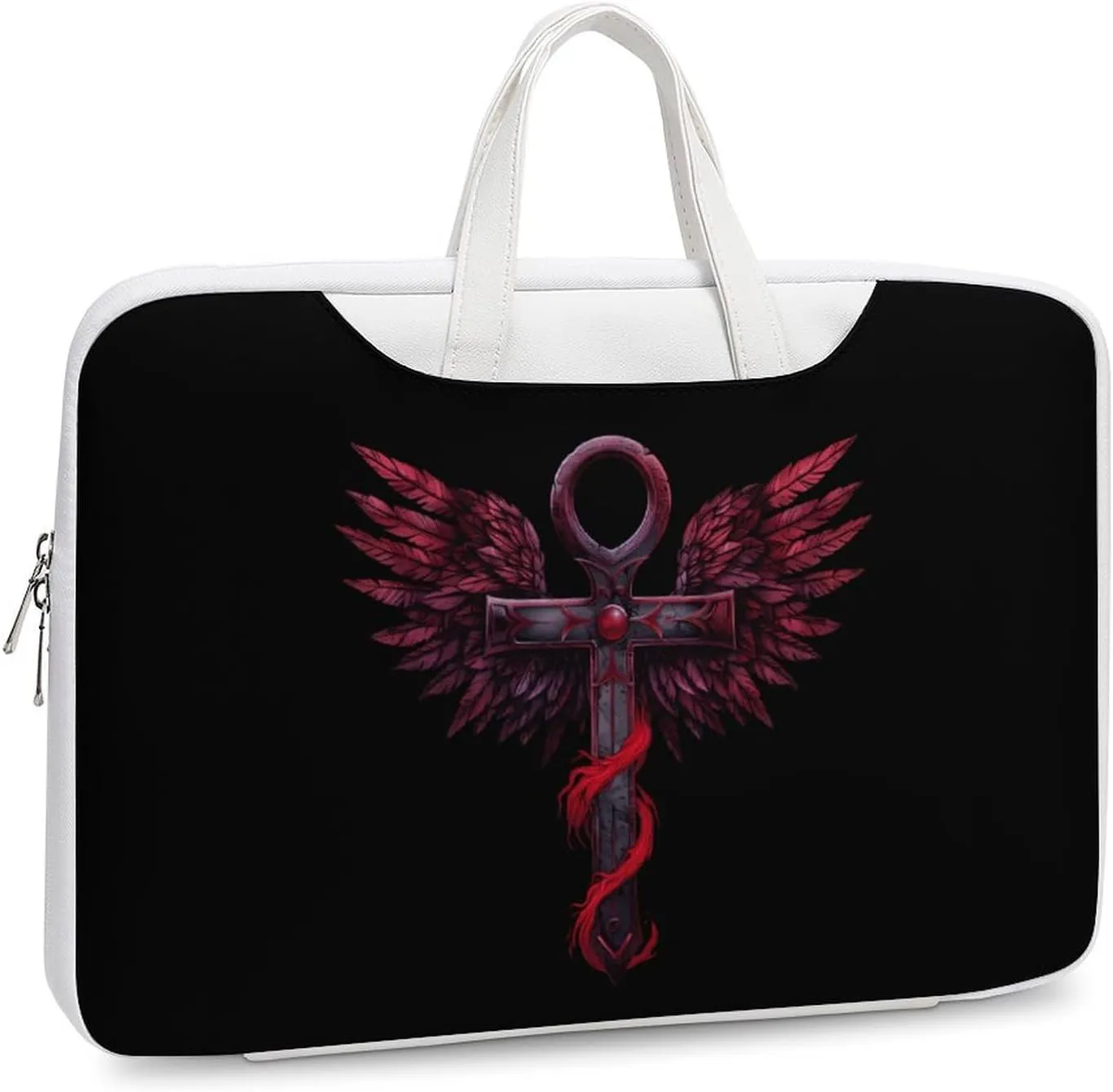 Gothic Silver Ankh Vampire with Red Wings Laptop Tote Bag Waterproof Computer Carrying Case Business Office Briefcase