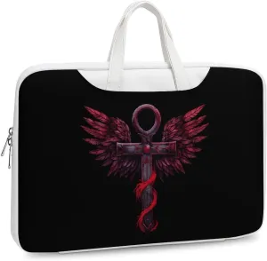 Gothic Silver Ankh Vampire with Red Wings Laptop Tote Bag Waterproof Computer Carrying Case Business Office Briefcase