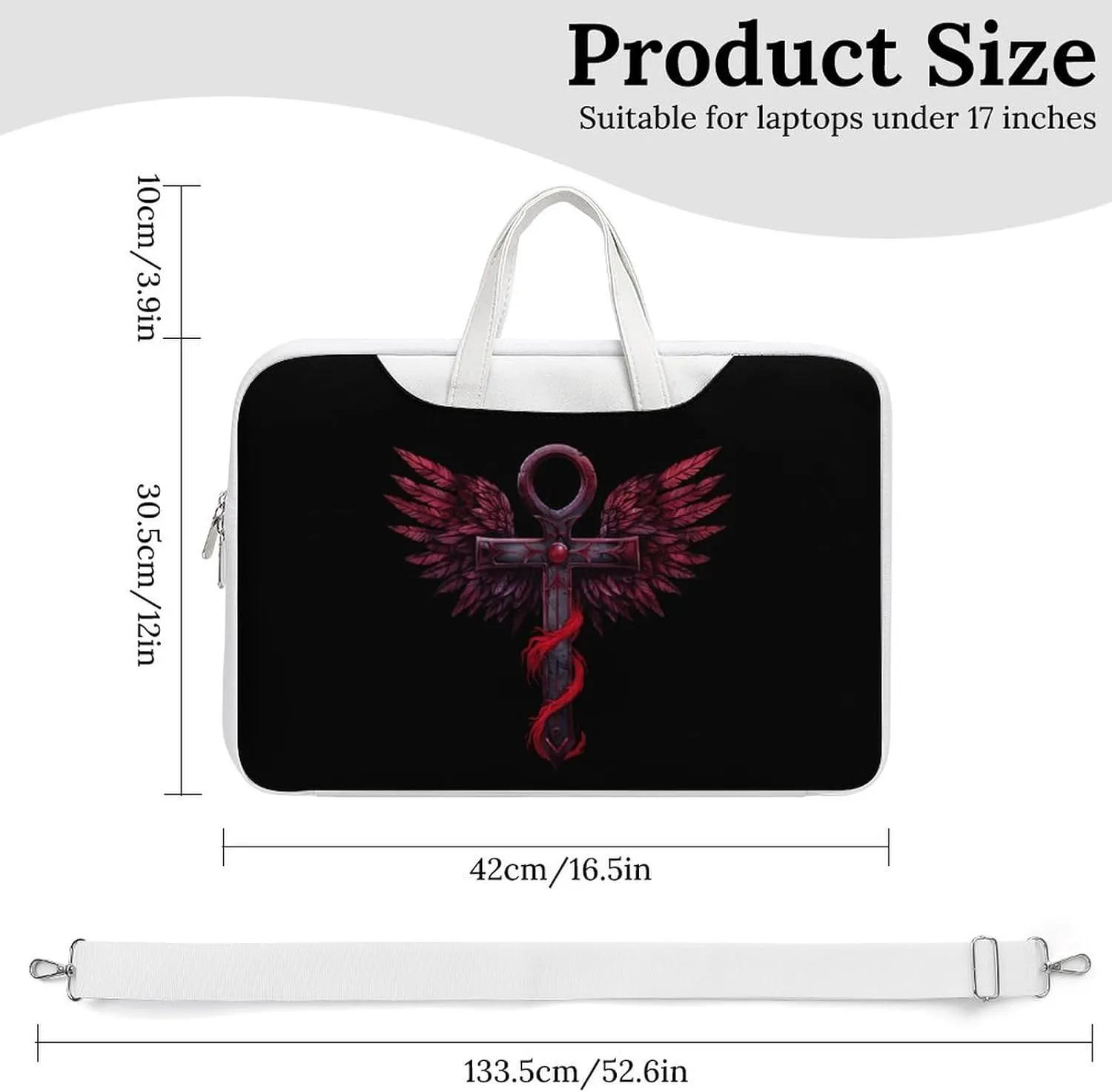 Gothic Silver Ankh Vampire with Red Wings Laptop Tote Bag Waterproof Computer Carrying Case Business Office Briefcase
